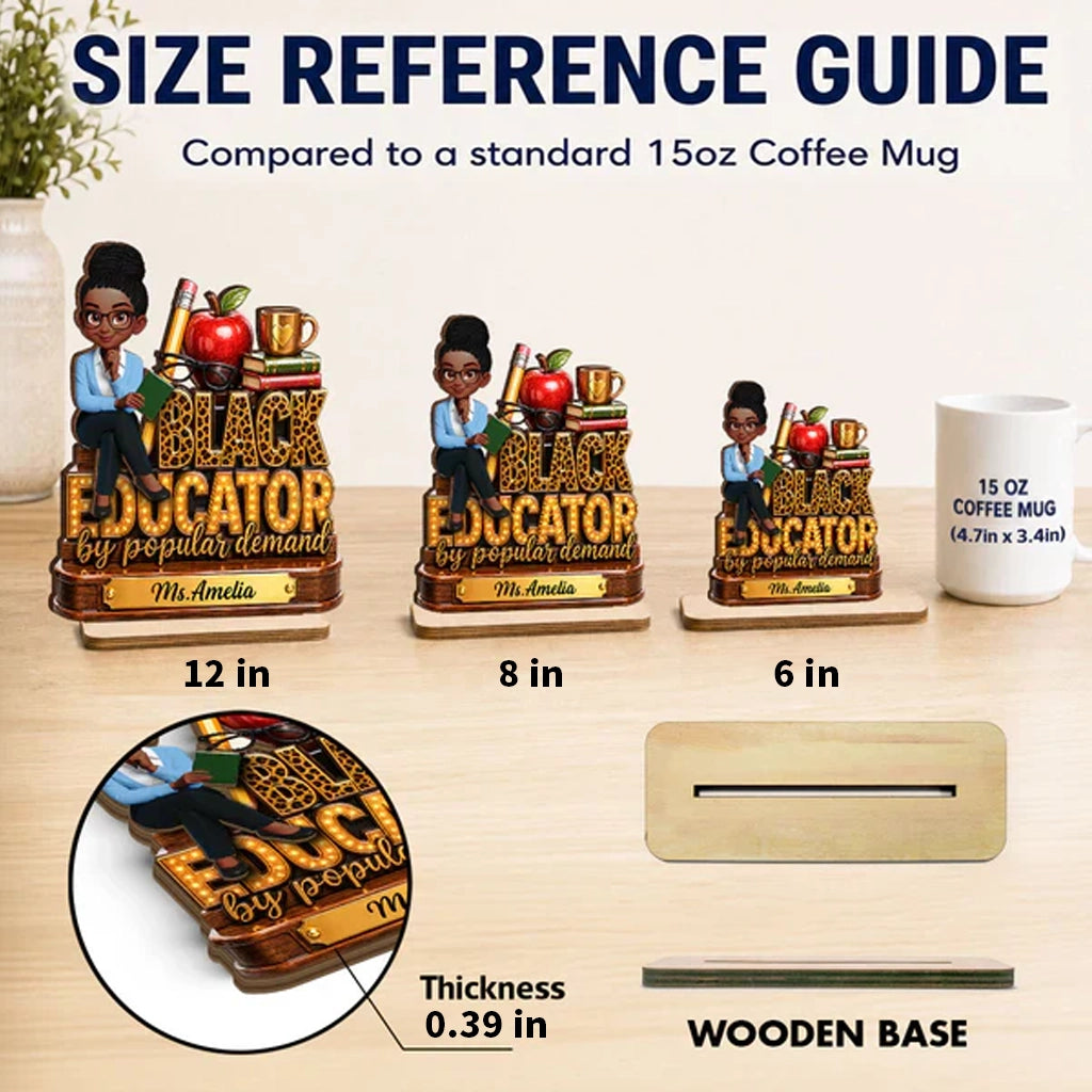 2-Layer Wooden Plaque, Black Educator Sitting Teacher Classroom Art, Unique Gift for Teacher