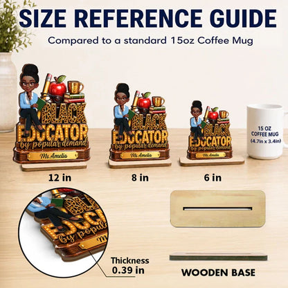 2-Layer Wooden Plaque, Black Educator Sitting Teacher Classroom Art, Unique Gift for Teacher