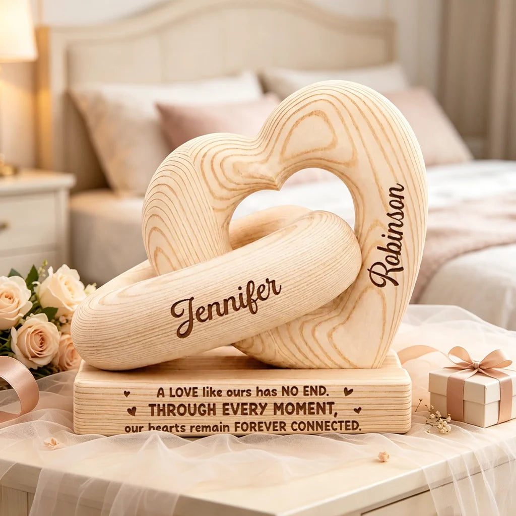 Personalized Heart Sculpture With Base, Intertwined Hearts, Unique Gift for Couples