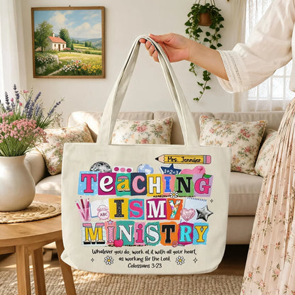 Corduroy Tote Bag with Colorful Teaching Quote & Bible Verse, Creative Gift for a Teacher