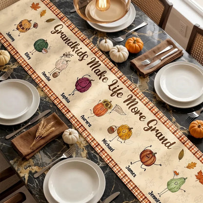 Table Runner with Grandkids Quote, Fall Family Dining Decor, Creative Gift for Grandma & Grandpa