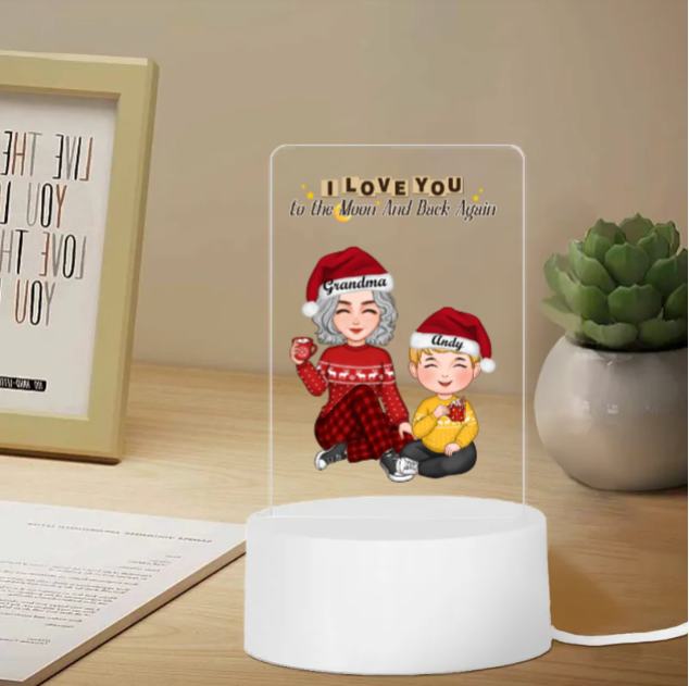 Cute Grandma Granddaughter Grandson Crossed Leg Personalized Piggy Bank or Ornament or Keychain or Plaque or Piggy Bank or Lamp or Stationery