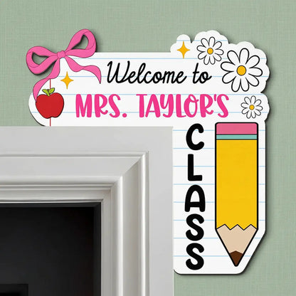 Custom Door Corner Sign for Teacher, Apple & Pencil Classroom Decor, Creative Back to School Gift