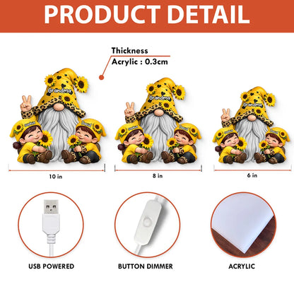 Personalized Grandma Gnome Acrylic Light Box With Sunflowers, Warm Glow Night Light, Unique Gift for Grandma