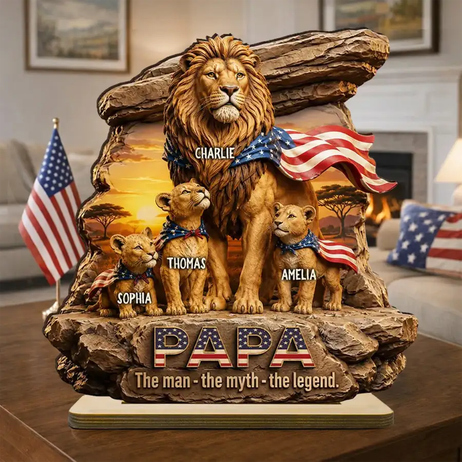Custom Lion Dad 2-Layer Wooden Plaque, Papa Legend Message, Creative Gift for Dad or Husband