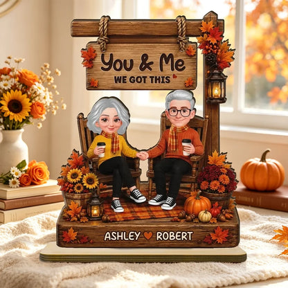 You & Me Personalized 2-Layer Wooden Plaque, Autumn Couple Holding Hands, Creative Gift for Partners