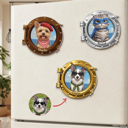 Personalized Pet Porthole Acrylic Magnet, Custom Cartoon Cruise Door Decor, Unique Gift for Pet Owners