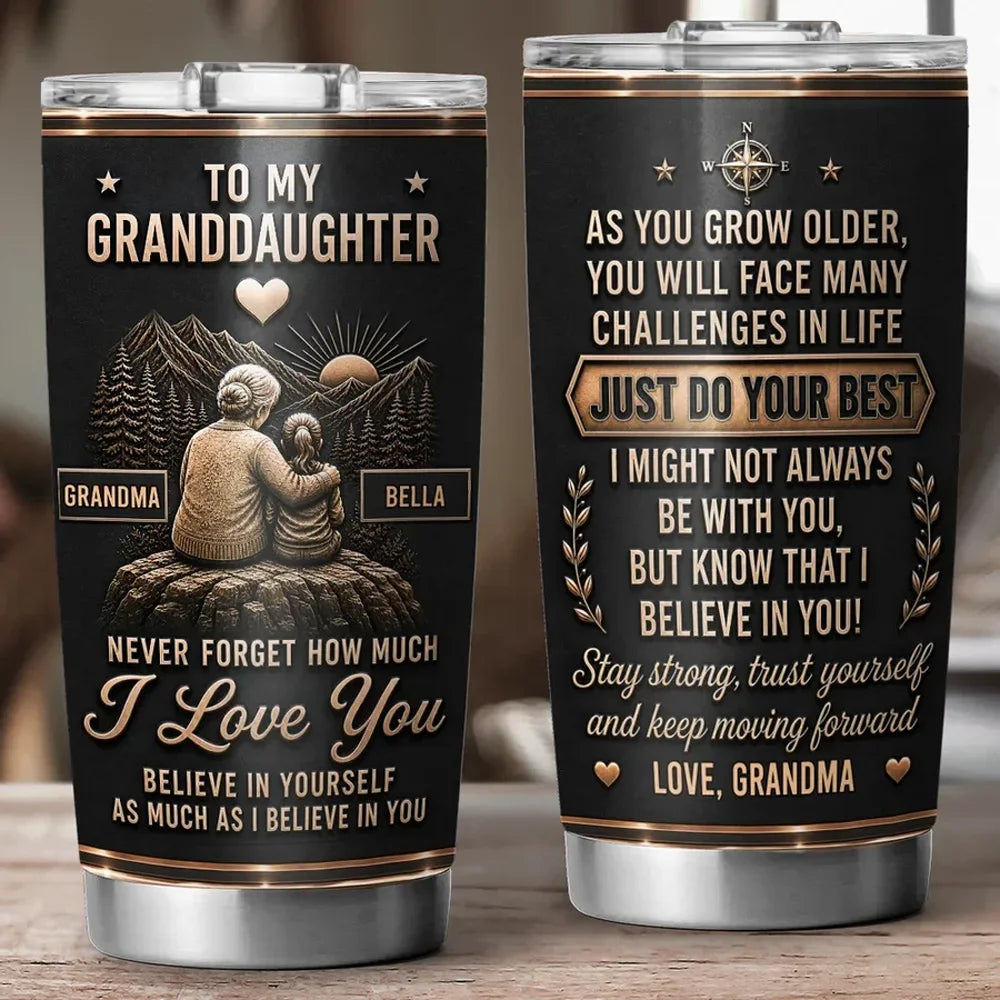Insulated Travel Tumbler with Love You Quote, Black & Copper Granddaughter Design, Creative Gift for Her