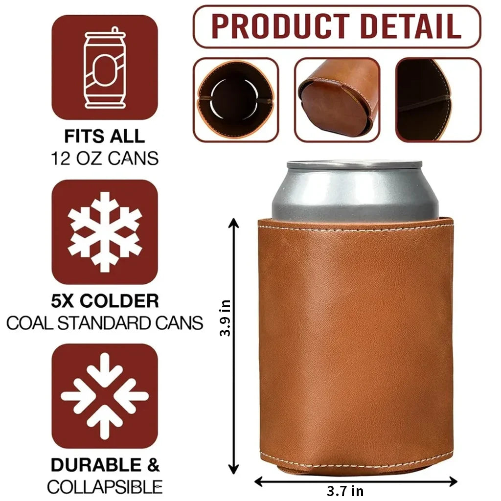 Funny Leather Can Cooler, Personalized Camper & Mountain Design, Creative Gift for RV Couples & Friends