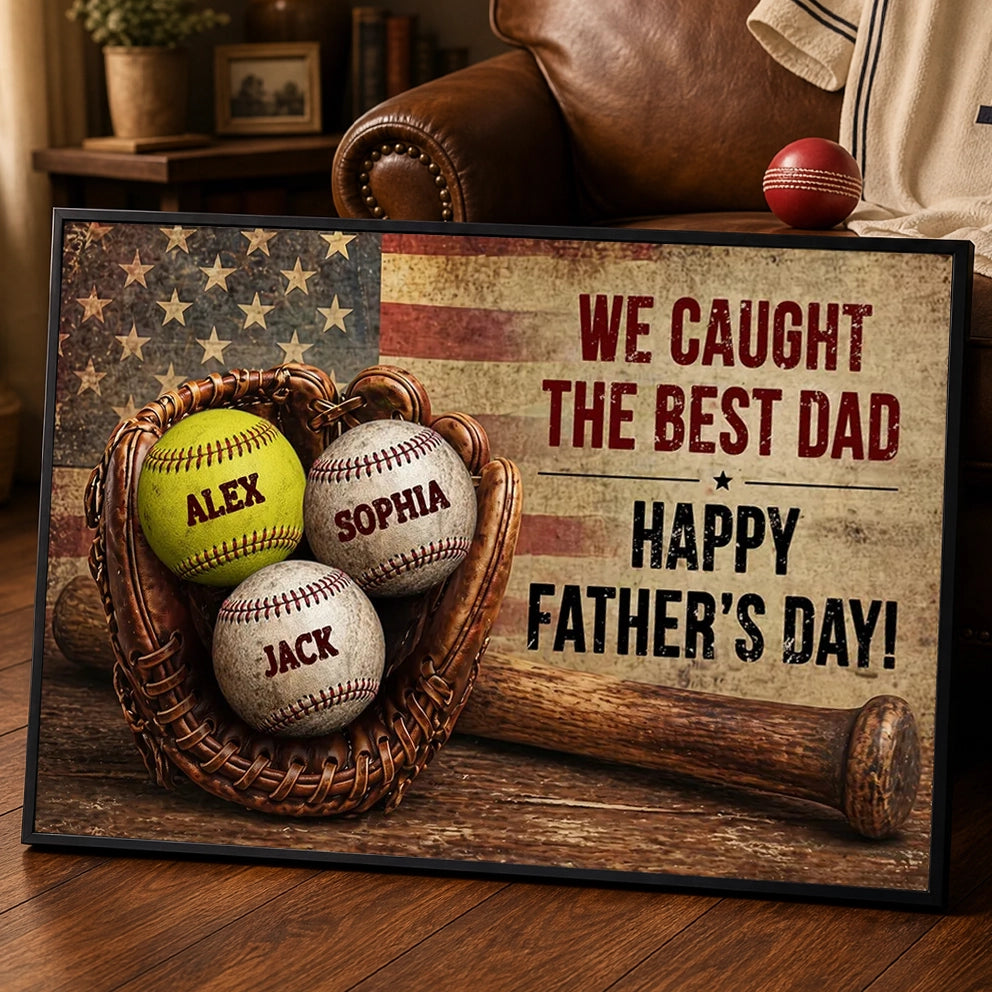 Vintage Baseball Glove Flag Poster, Personalized Wall Art, Unique Father's Day Gift for Dad