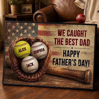 Vintage Baseball Glove Flag Poster, Personalized Wall Art, Unique Father's Day Gift for Dad