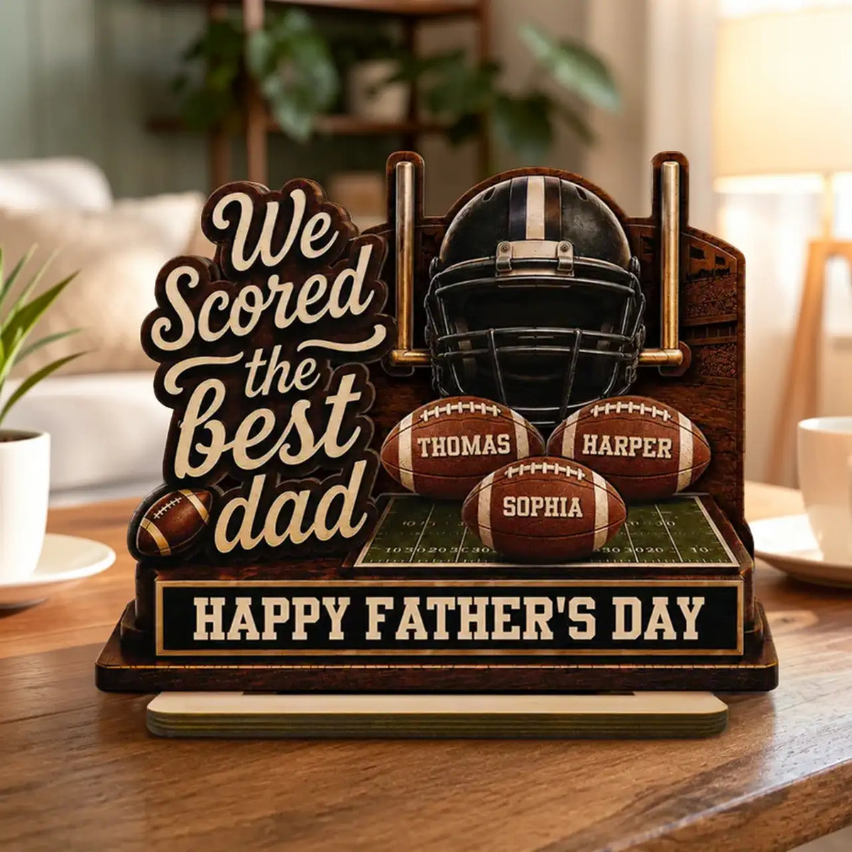 2-Layer Wooden Plaque, We Scored the Best Dad American Football Scene, Unique Creative Gift for Dad