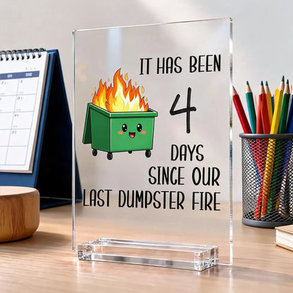 Personalized Acrylic Plaque, Green Cartoon Dumpster Fire Desk Decor, Unique Gift for Coworkers