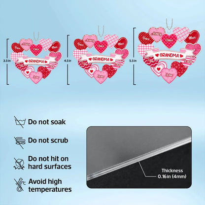Grandma Sweethearts Acrylic Car Hanger, Personalized Heart Mirror Charm for Daily Smiles, Thoughtful Gift for Grandma