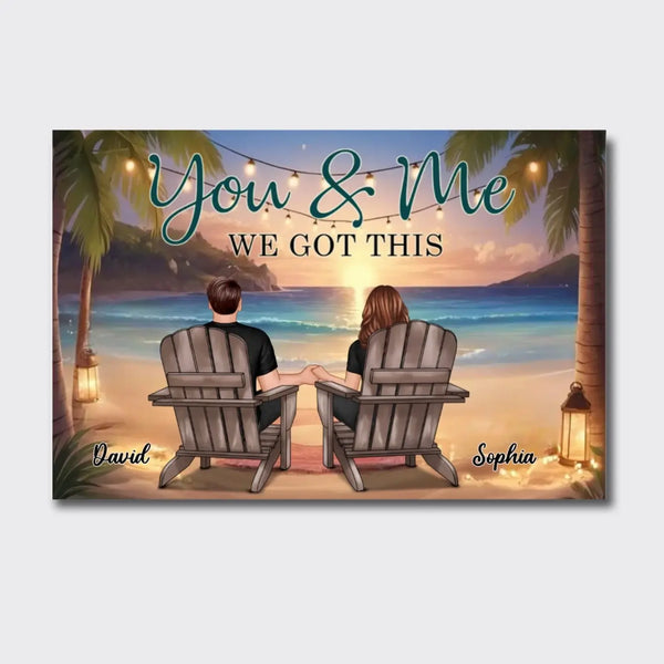 Back View Couple Sitting Beach View Personalized Horizontal Poster, Unique And Meaningful Gift For Couple
