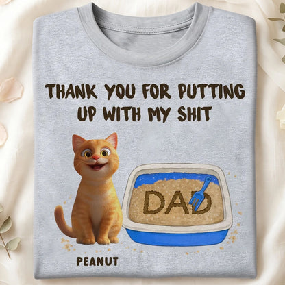 Personalized Classic Tee with Orange Cat & Litter Box, Funny Unique Gift for Cat Dad