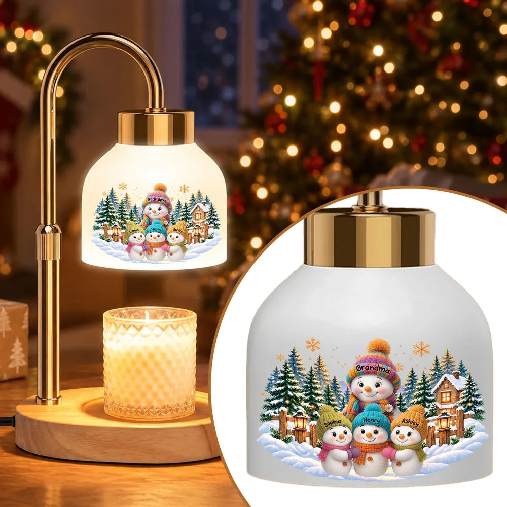 Personalized Candle Warmer Lamp, Grandma and Grandkids Snowman Scene, Unique Christmas Gift for Grandma