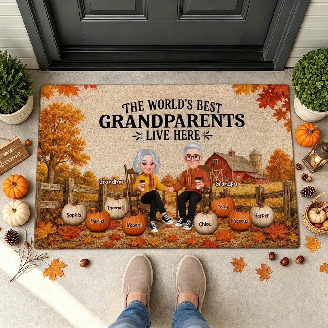 Grandparents Live Here Standard Doormat, Personalized Fall Farmhouse Decor, Creative Gift for Grandparents