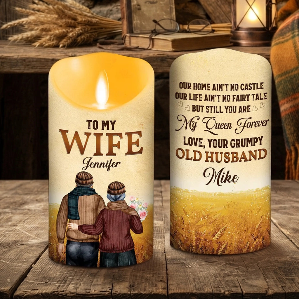 Personalized Flameless LED Candle for Wife, My Queen Forever Couple Art, Unique Gift From Husband