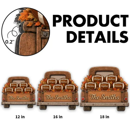 Family Football Wooden Sign, Custom Autumn Pickup Truck Decor, Heartfelt Creative Gift for Parents