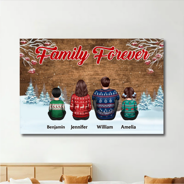 Snow House Back View Family Sitting Personalized Poster or Ornament or Keychain or Plaque