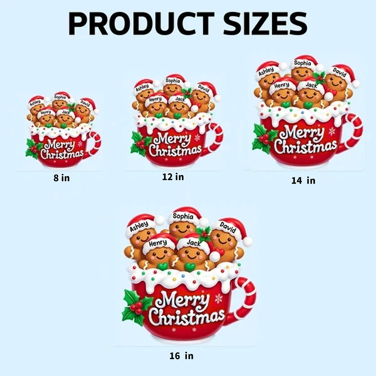 Warm Christmas Sticker Decal, Gingerbread Family Gathered in Red Mug, Personalized Creative Gift for Grandparents
