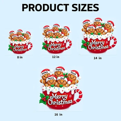 Warm Christmas Sticker Decal, Gingerbread Family Gathered in Red Mug, Personalized Creative Gift for Grandparents