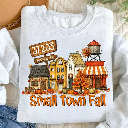 Custom Classic Tee, Nostalgic Fall Town Illustration, Creative Gift for Travelers & Friends