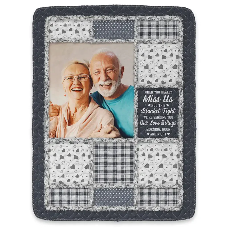 Custom Photo Collage Fleece Blanket Miss Me Hug This Blanket Tight - Heartwarming Keepsake Gift For Family