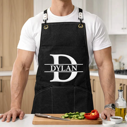 Custom Embroidered Canvas Pocket Apron for Kitchen Prep, Unique Gift for Dad, Husband or Friend
