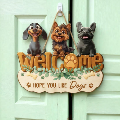 Hope You Like Dogs Wooden Sign, Personalized Dog Lover Decor With Paw Print And Greenery, Funny Unique Gift