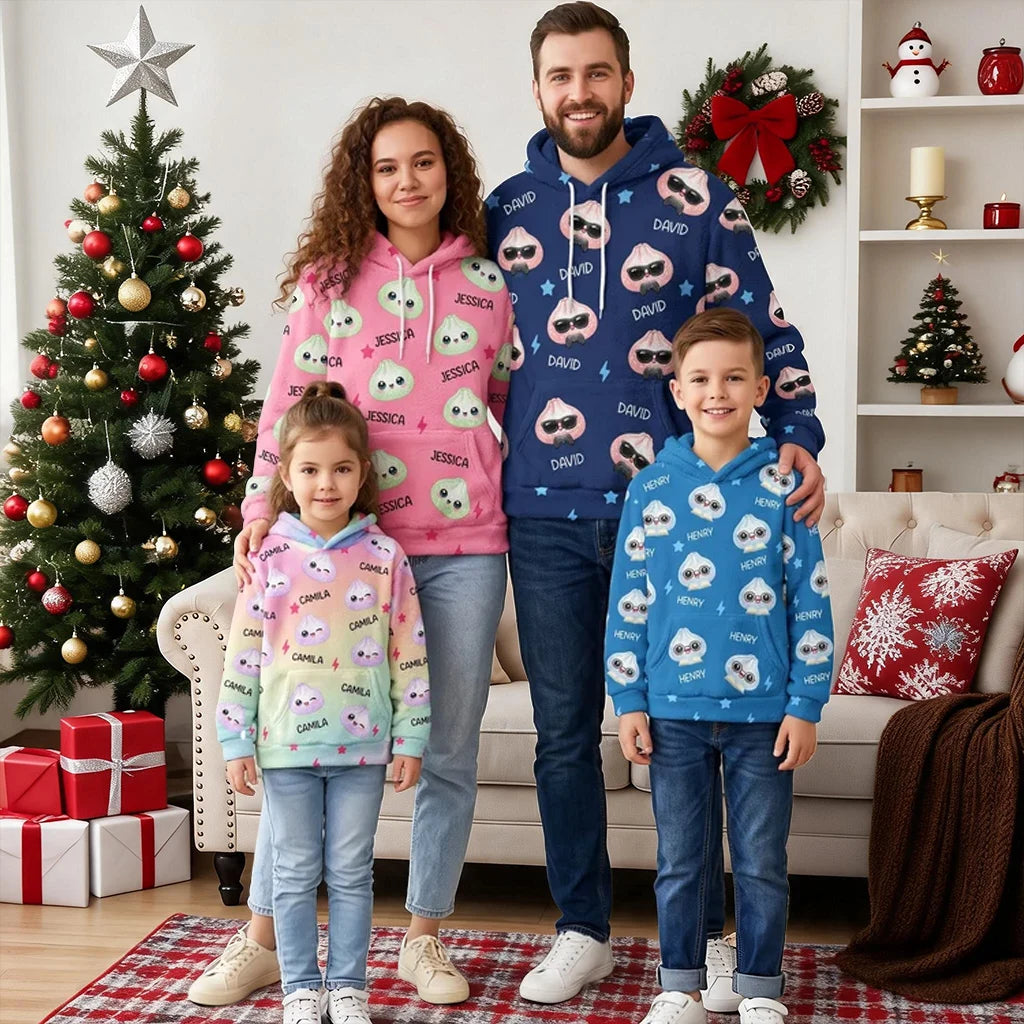 Cute Dumpling Youth Flannel Hoodie, Personalized Style for Cozy Family Memories, Creative Gift for Kids