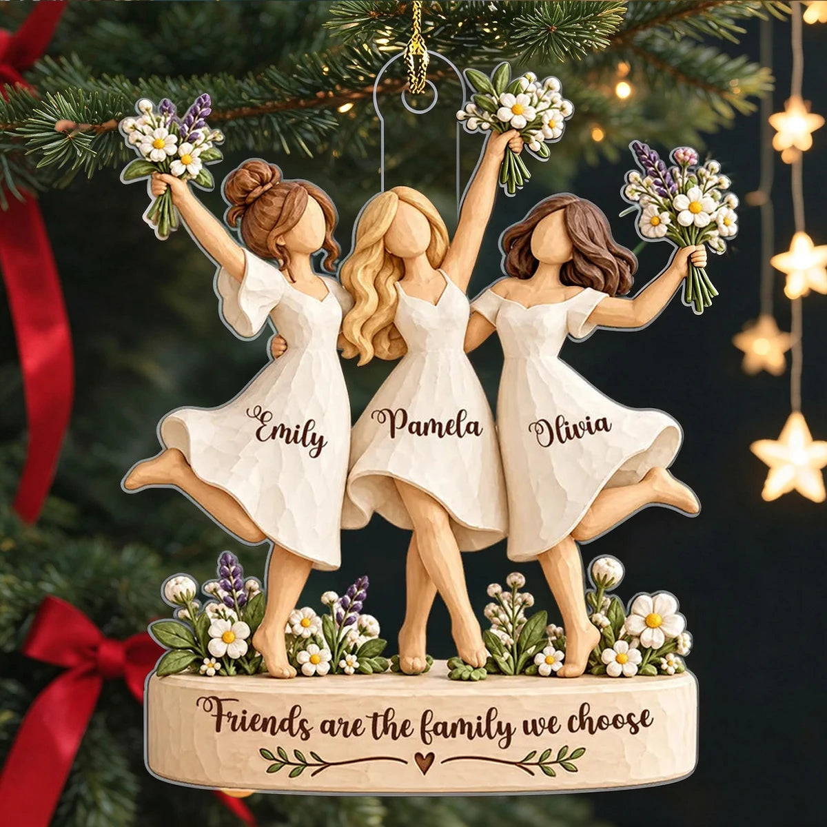 Acrylic Ornament, Friends Holding Bouquets, Friends Are the Family We Choose, Personalized Creative Gift