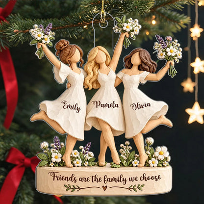 Acrylic Ornament, Friends Holding Bouquets, Friends Are the Family We Choose, Personalized Creative Gift