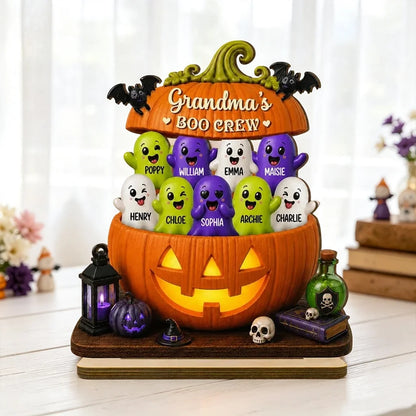 Grandma's Boo Crew Personalized Wooden Plaque, Smiling Ghost Pumpkin Unique Gift for Grandma