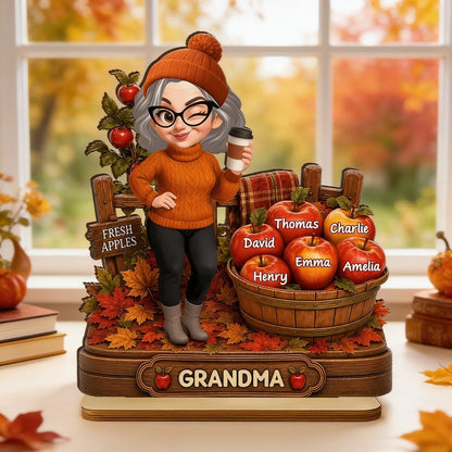Personalized 2-Layer Wooden Plaque, Grandma's Little Apples Family Keepsake, Creative Gift for Grandma