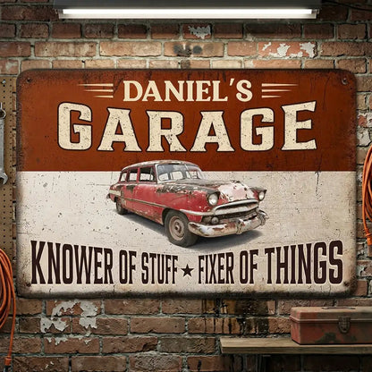 Custom Rectangular Iron Sign, Knower of Stuff Garage Decor, Creative Gift for Car Enthusiast
