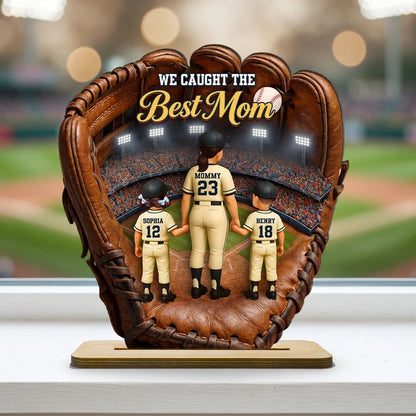We Caught The Best Mom Personalized 2-Layer Wooden Plaque Warm Baseball Stadium Moment Heartfelt Gift for Mom