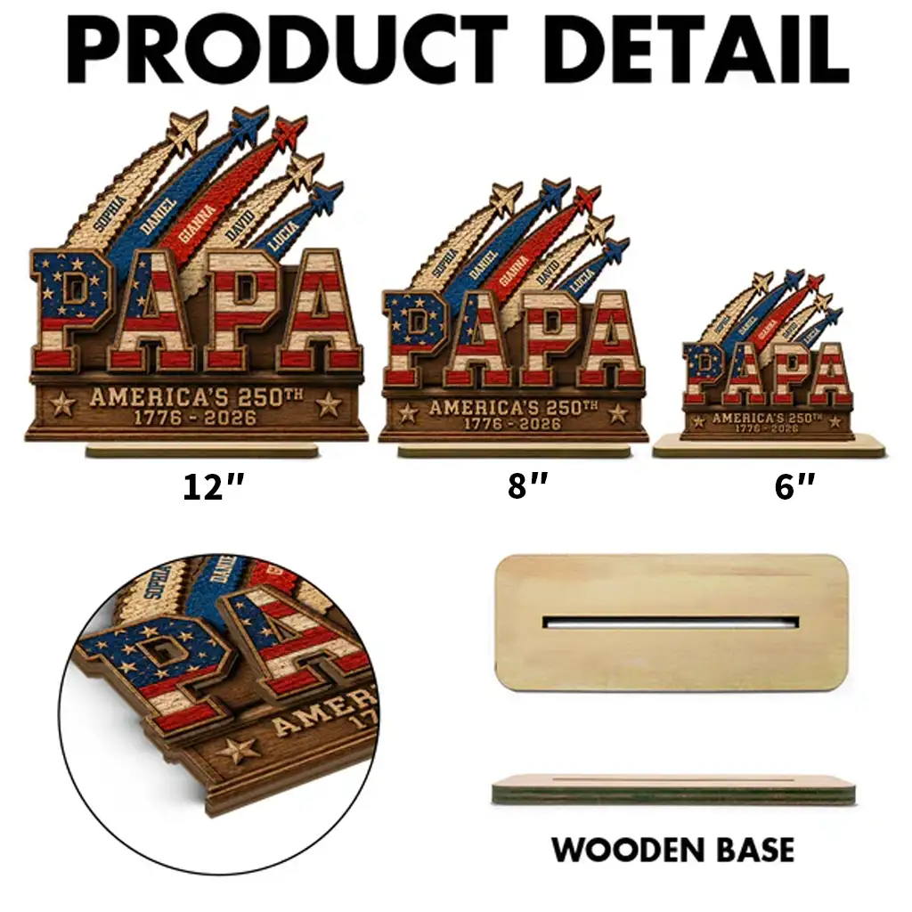 Wooden Plaque, Custom Patriotic Family Keepsake for Papa, Creative Gift with Warm Living Room Display
