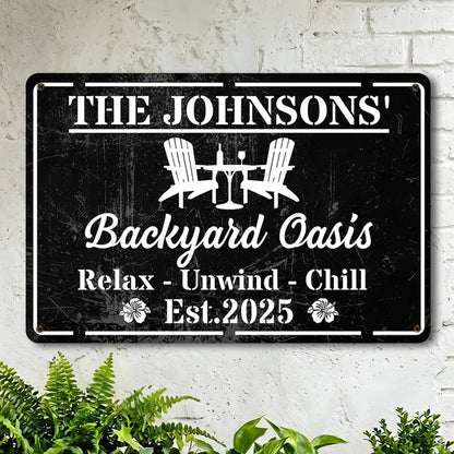 Personalized Rectangular Iron Sign, Backyard Oasis Decor, Unique Creative Gift for Family Patio