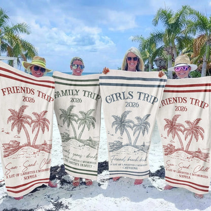 Personalized Beach Towel, Sun Sand Chill Coastal Design, A Unique Custom Gift for Family or Friends
