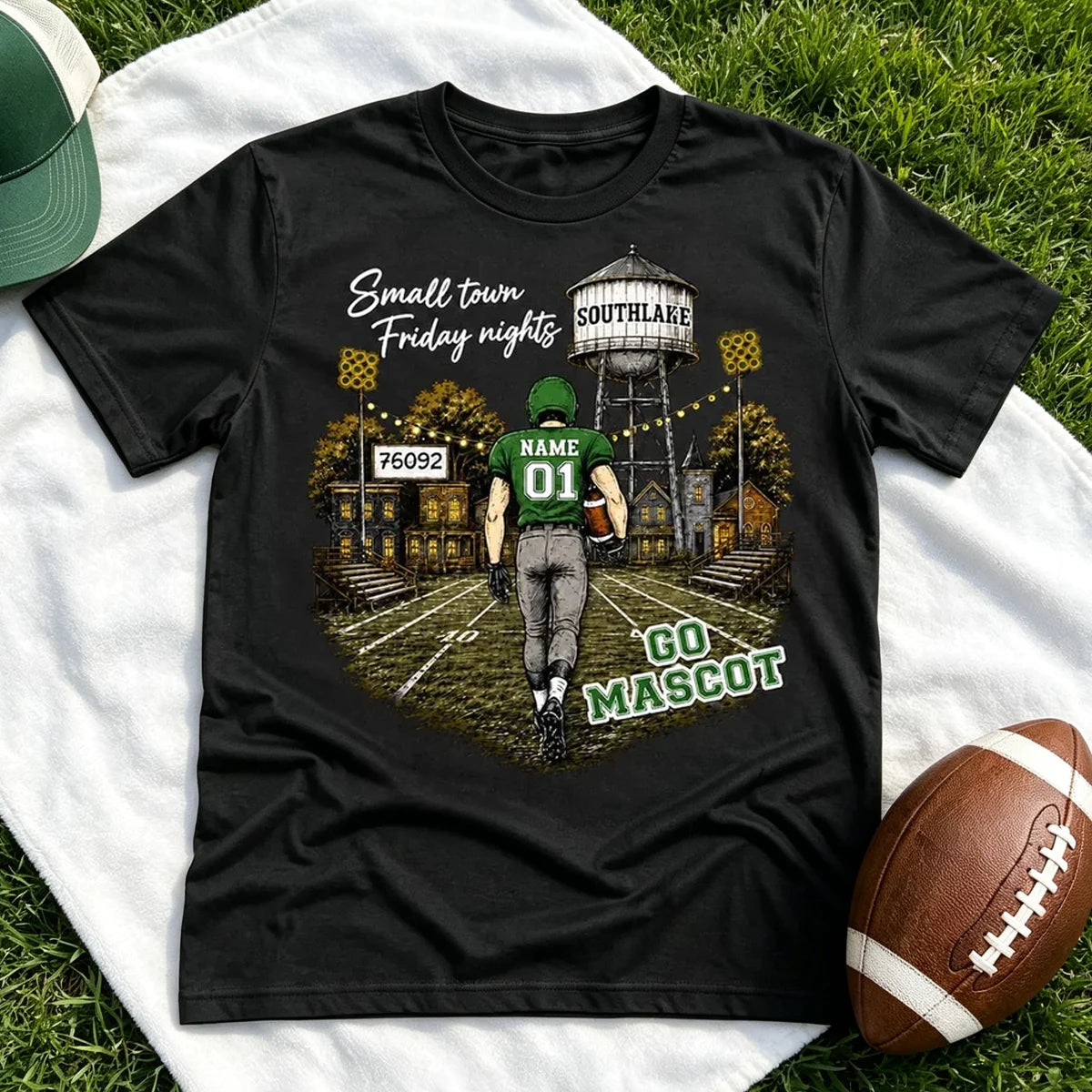 Personalized Classic Tee, Football Player Walking onto a Lit Field, Creative Game Day Gift for Mom