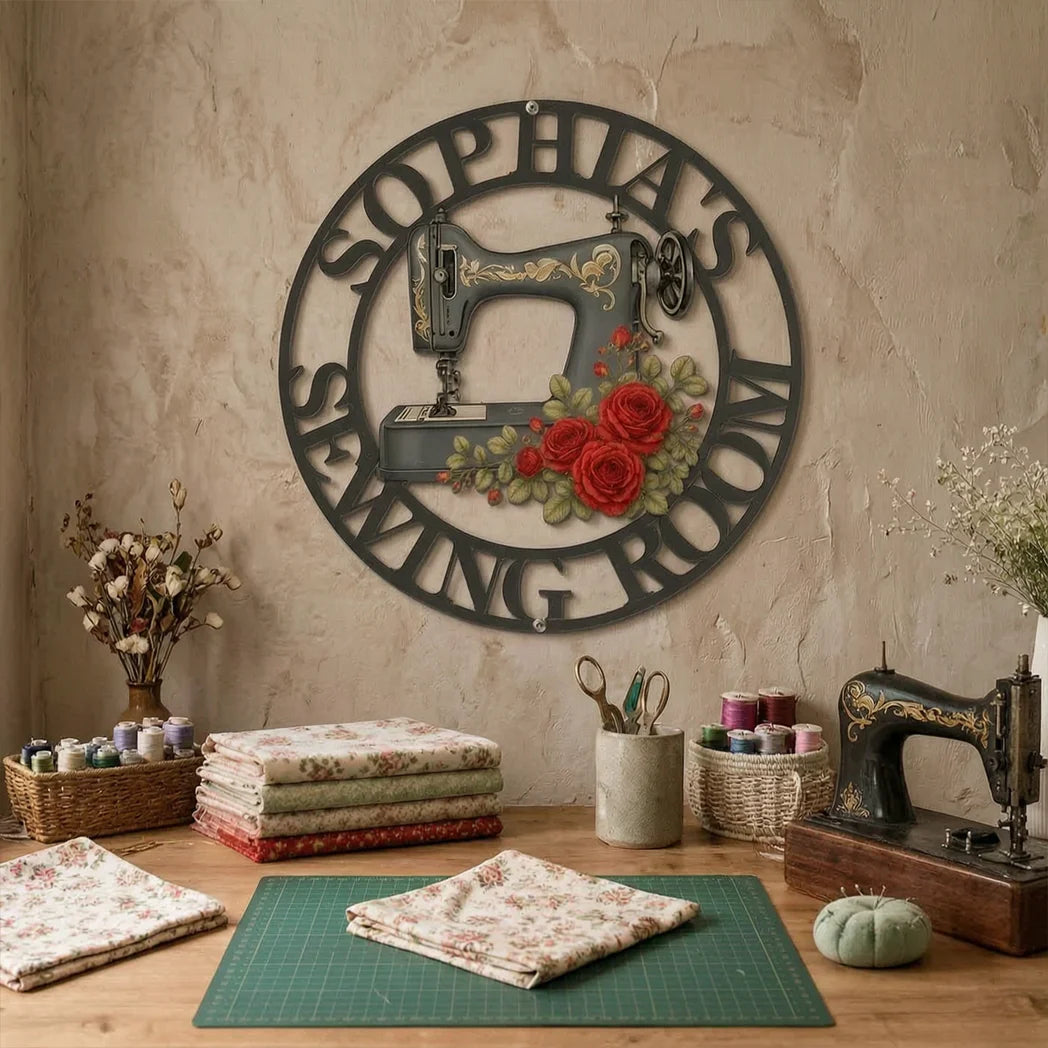 Personalized Shaped Metal Sign, Floral Sewing Room Decor, Creative Gift That Celebrates Stitching