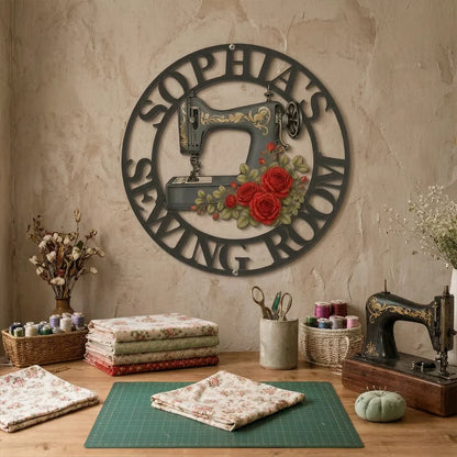 Personalized Shaped Metal Sign, Floral Sewing Room Decor, Creative Gift That Celebrates Stitching
