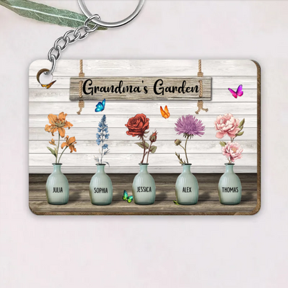 Grandma‘s Garden Birth Month Flowers Pots Personalized Horizontal Keychain or Poster, Mother's Day Gift For Grandma, Mom, Auntie