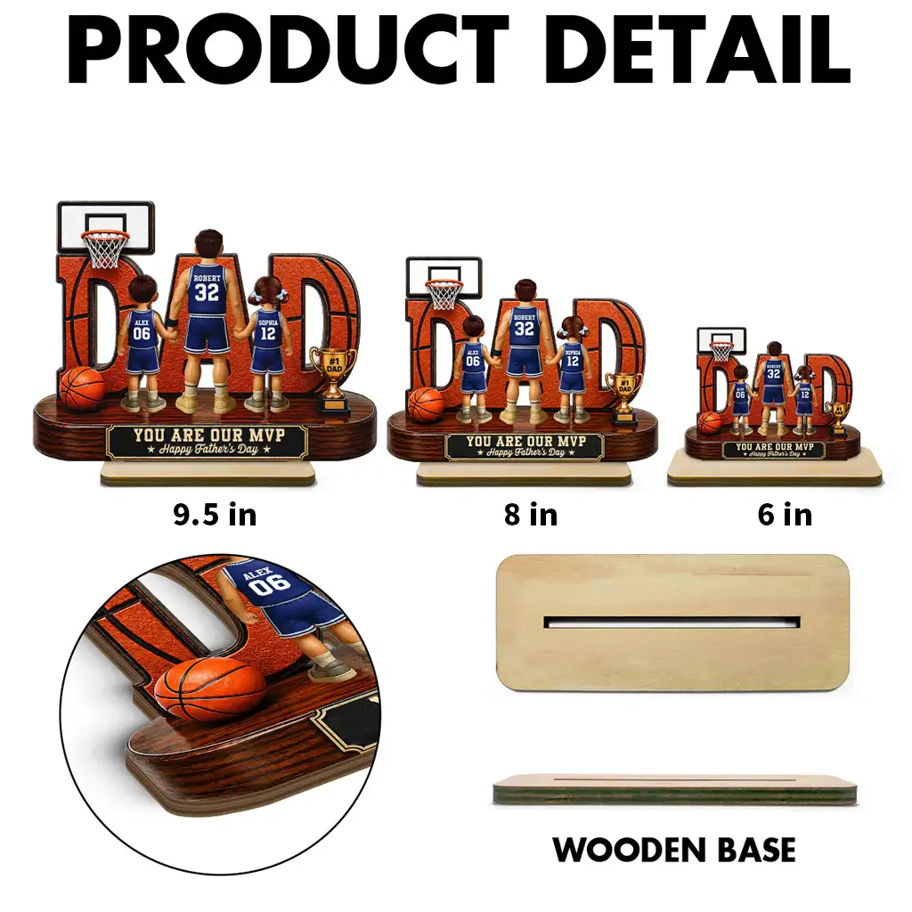 Personalized 2-Layer Wooden Plaque, Basketball Dad MVP Design, Unique Gift for Father's Day