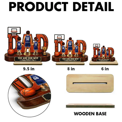 Personalized 2-Layer Wooden Plaque, Basketball Dad MVP Design, Unique Gift for Father's Day