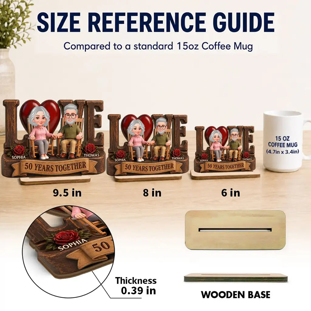 Personalized 2-Layer Wooden Plaque, Senior Couple Holding Hands, Unique Anniversary Gift