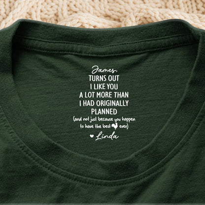 Personalized Hidden Message Classic Tee, Dark Green Romantic Quote, Unique Gift for a Partner