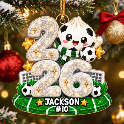Personalized Acrylic Ornament, Smiling Soccer Dumpling on a Green Field, Creative Christmas Gift for Young Players